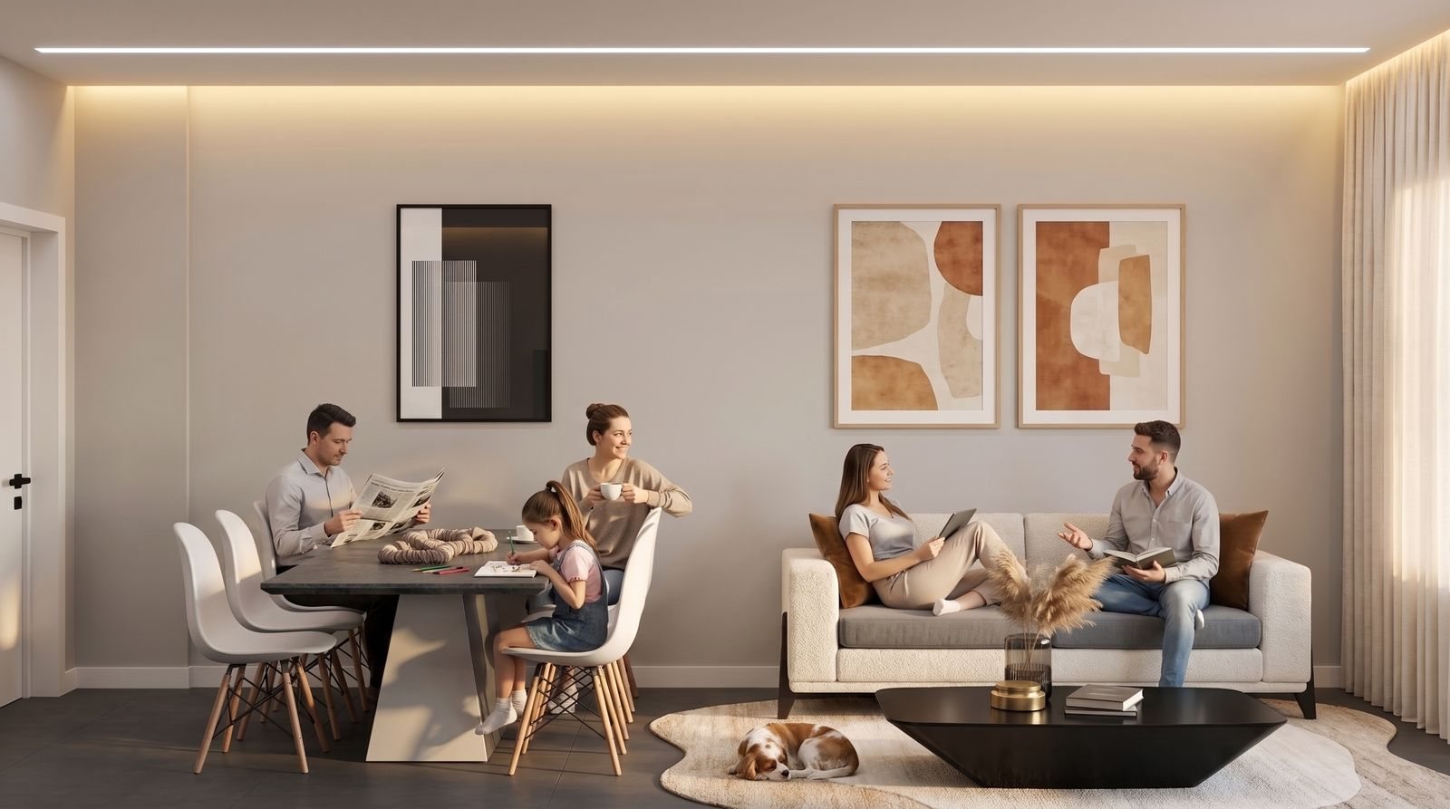 Sala de estar e jantar integradas